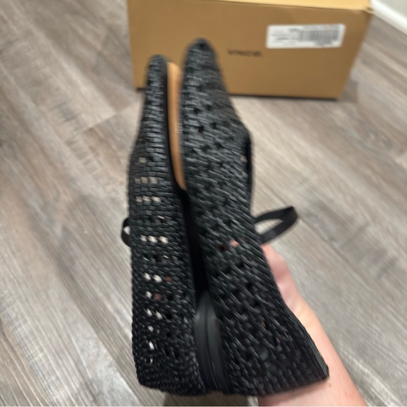 Vince Vivian Mary Jane Black Leather Crochet Ballerina Flats - Picture 9 of 16